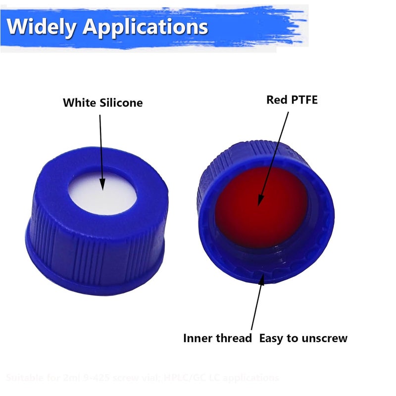 ZYNXTAR 2ml Autosampler Vial HPLC Vials 1000 Pcs Lab Amber Vials Brown Glass Vial with Blue Screw Caps Writing Patch Red PTFE & White Silicone Septa fit for LC Stamper - Image 3